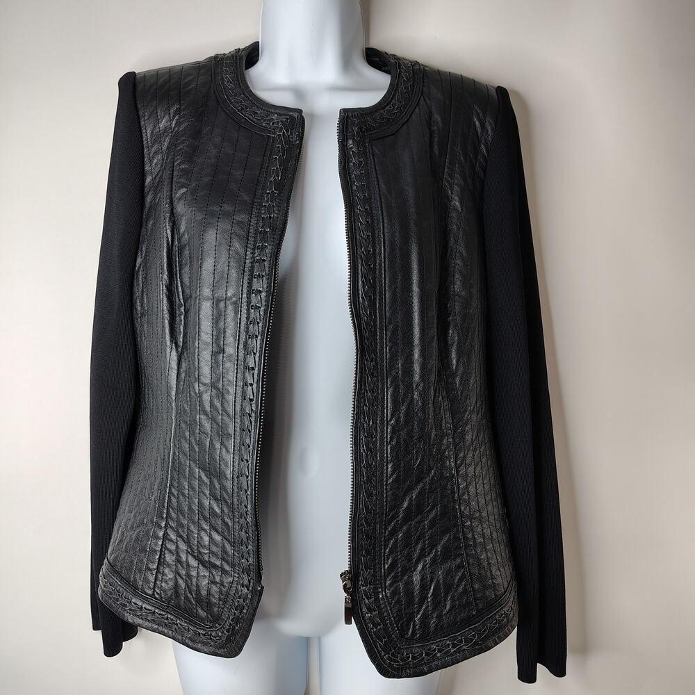 Peter Nygard Collection Leather & Knit Jacket Women's Small 6 - 8 Black Vintage